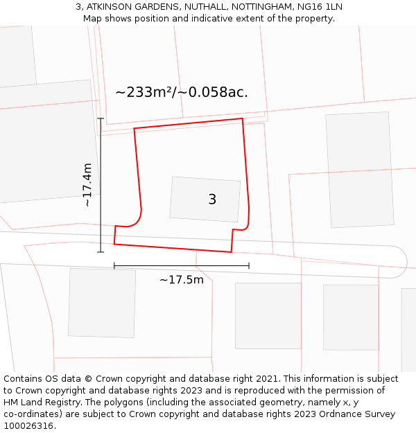 3, ATKINSON GARDENS, NUTHALL, NOTTINGHAM, NG16 1LN: Plot and title map