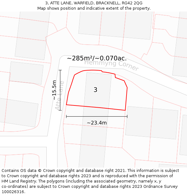 3, ATTE LANE, WARFIELD, BRACKNELL, RG42 2QG: Plot and title map