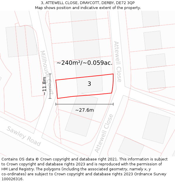3, ATTEWELL CLOSE, DRAYCOTT, DERBY, DE72 3QP: Plot and title map