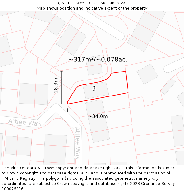 3, ATTLEE WAY, DEREHAM, NR19 2XH: Plot and title map