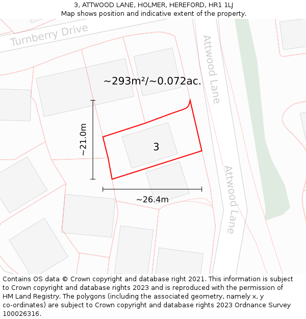 3, ATTWOOD LANE, HOLMER, HEREFORD, HR1 1LJ: Plot and title map
