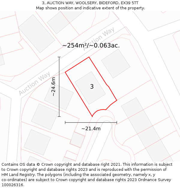 3, AUCTION WAY, WOOLSERY, BIDEFORD, EX39 5TT: Plot and title map