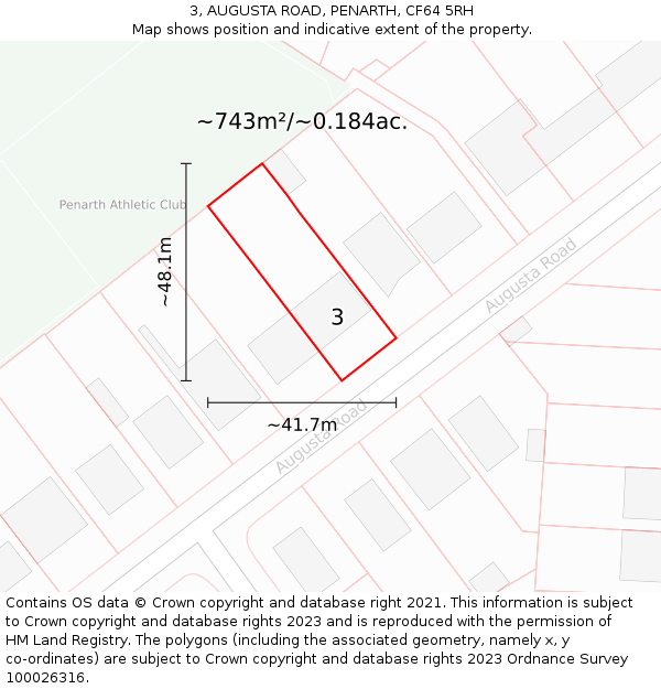 3, AUGUSTA ROAD, PENARTH, CF64 5RH: Plot and title map