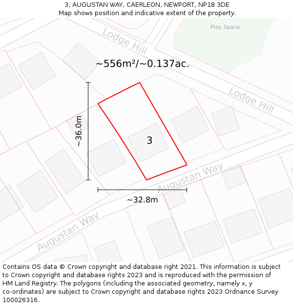 3, AUGUSTAN WAY, CAERLEON, NEWPORT, NP18 3DE: Plot and title map