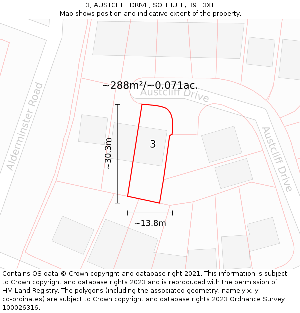 3, AUSTCLIFF DRIVE, SOLIHULL, B91 3XT: Plot and title map