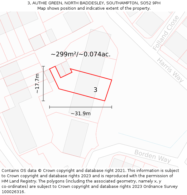 3, AUTHIE GREEN, NORTH BADDESLEY, SOUTHAMPTON, SO52 9PH: Plot and title map