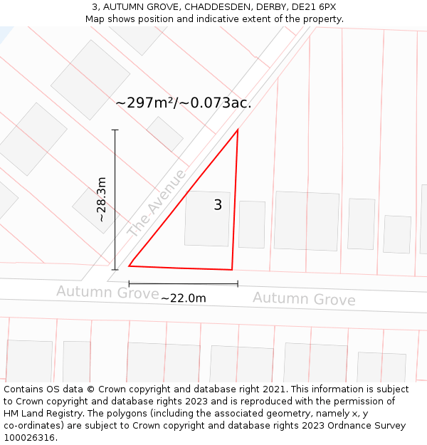3, AUTUMN GROVE, CHADDESDEN, DERBY, DE21 6PX: Plot and title map