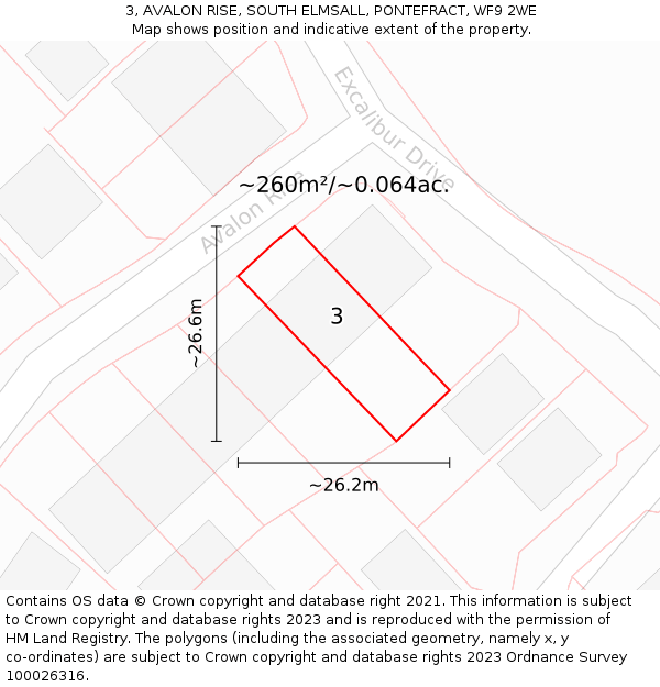 3, AVALON RISE, SOUTH ELMSALL, PONTEFRACT, WF9 2WE: Plot and title map