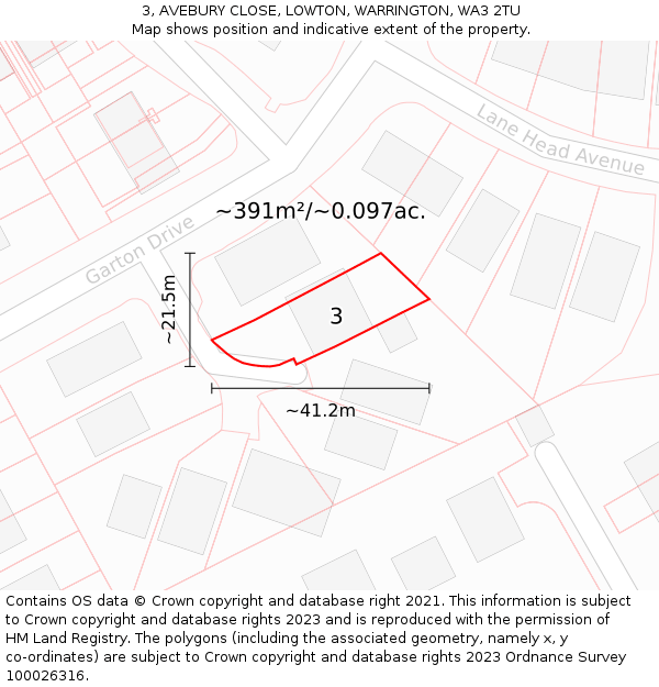 3, AVEBURY CLOSE, LOWTON, WARRINGTON, WA3 2TU: Plot and title map