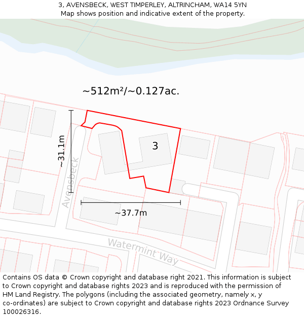 3, AVENSBECK, WEST TIMPERLEY, ALTRINCHAM, WA14 5YN: Plot and title map