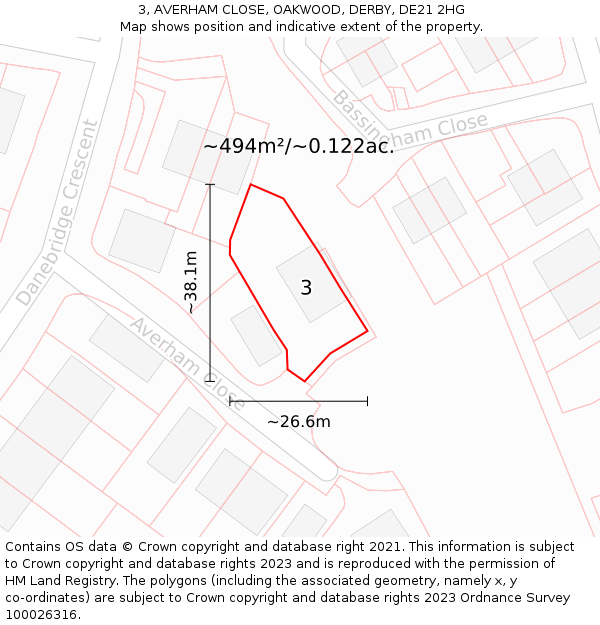 3, AVERHAM CLOSE, OAKWOOD, DERBY, DE21 2HG: Plot and title map