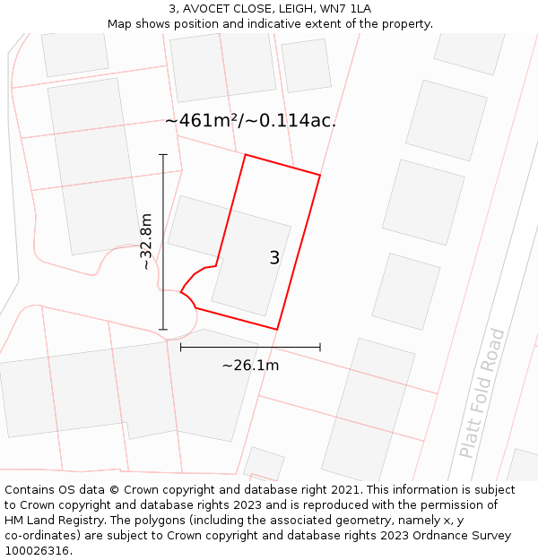 3, AVOCET CLOSE, LEIGH, WN7 1LA: Plot and title map