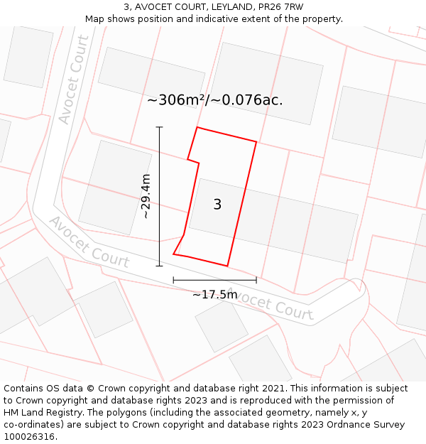 3, AVOCET COURT, LEYLAND, PR26 7RW: Plot and title map