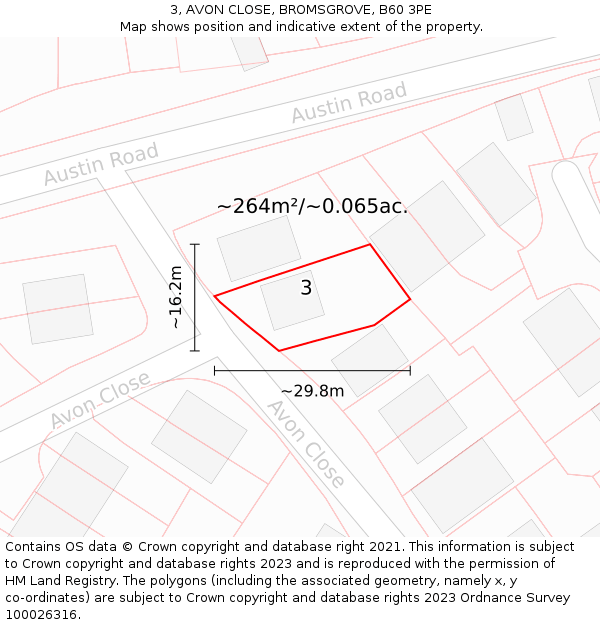 3, AVON CLOSE, BROMSGROVE, B60 3PE: Plot and title map
