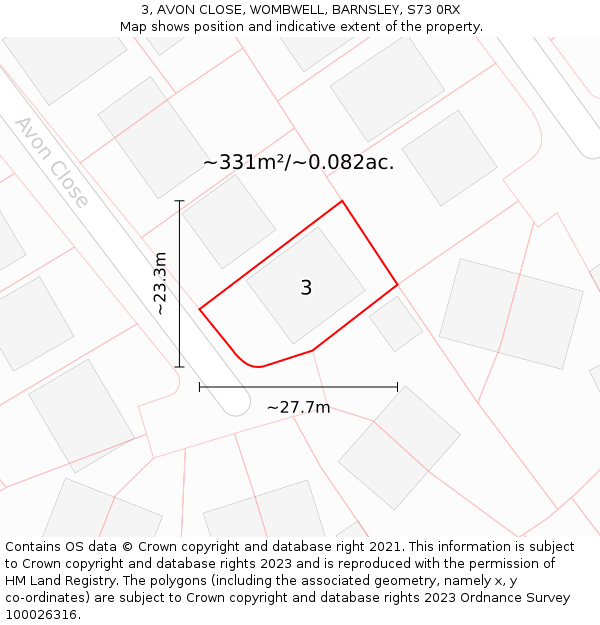 3, AVON CLOSE, WOMBWELL, BARNSLEY, S73 0RX: Plot and title map