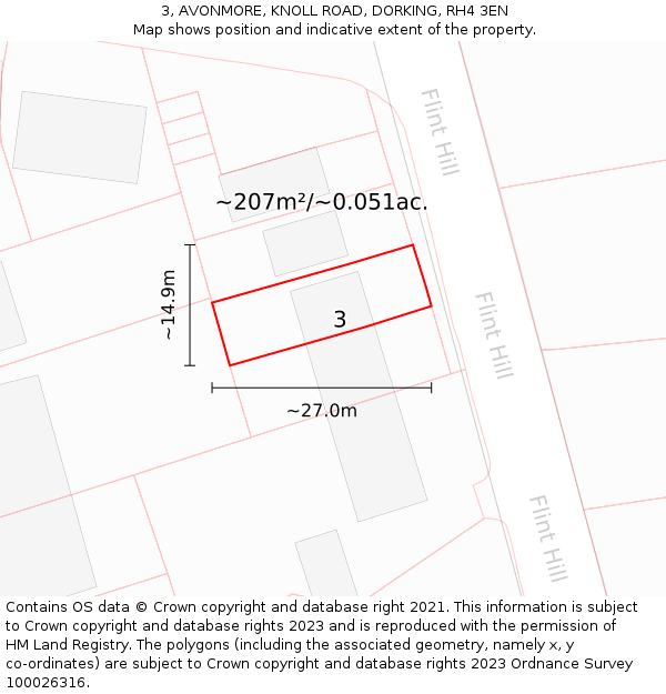 3, AVONMORE, KNOLL ROAD, DORKING, RH4 3EN: Plot and title map