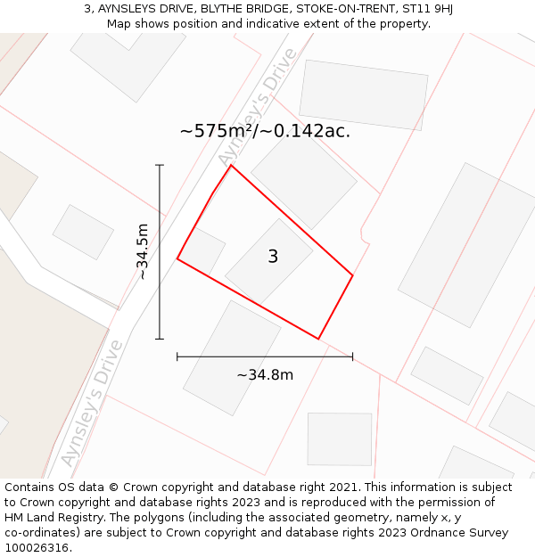 3, AYNSLEYS DRIVE, BLYTHE BRIDGE, STOKE-ON-TRENT, ST11 9HJ: Plot and title map
