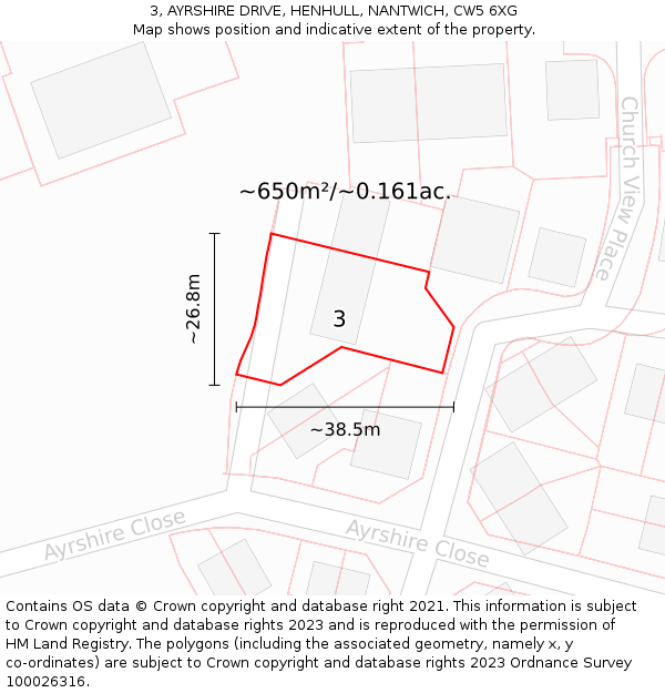 3, AYRSHIRE DRIVE, HENHULL, NANTWICH, CW5 6XG: Plot and title map