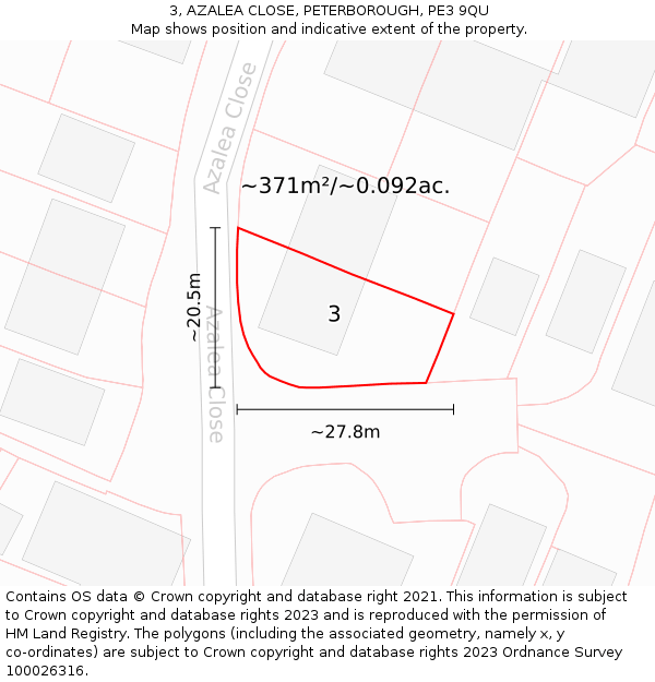 3, AZALEA CLOSE, PETERBOROUGH, PE3 9QU: Plot and title map