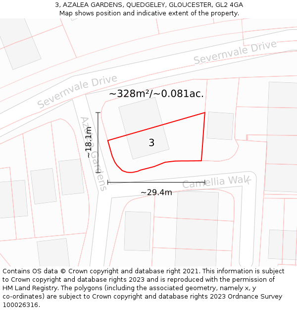 3, AZALEA GARDENS, QUEDGELEY, GLOUCESTER, GL2 4GA: Plot and title map
