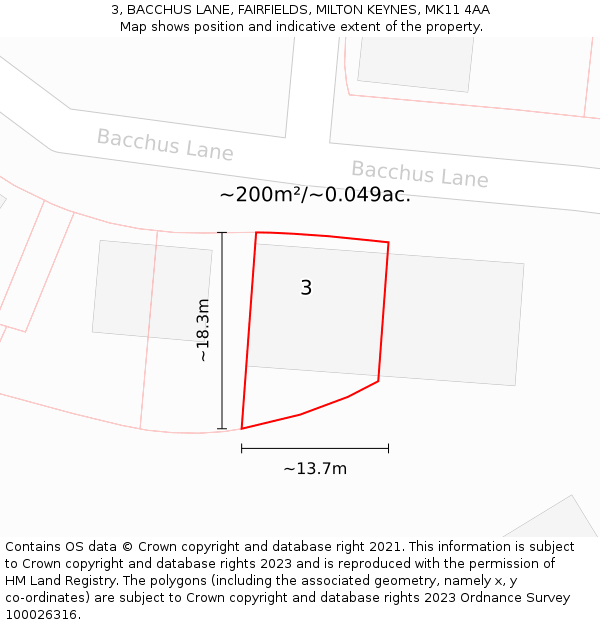 3, BACCHUS LANE, FAIRFIELDS, MILTON KEYNES, MK11 4AA: Plot and title map