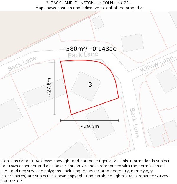 3, BACK LANE, DUNSTON, LINCOLN, LN4 2EH: Plot and title map