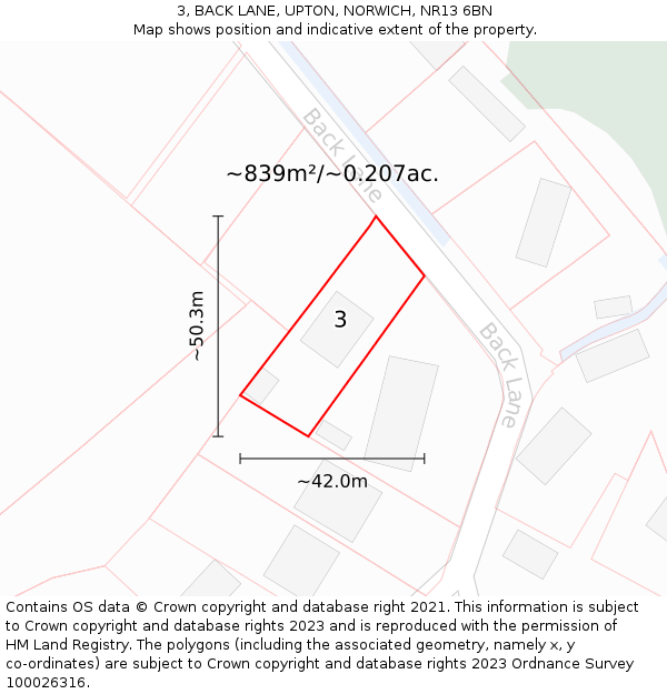 3, BACK LANE, UPTON, NORWICH, NR13 6BN: Plot and title map