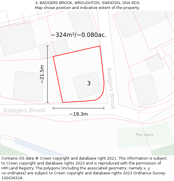 3, BADGERS BROOK, WROUGHTON, SWINDON, SN4 9DG: Plot and title map