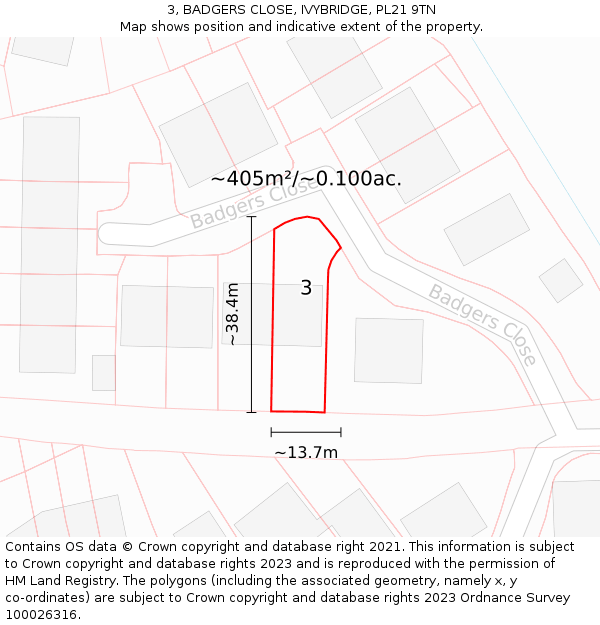 3, BADGERS CLOSE, IVYBRIDGE, PL21 9TN: Plot and title map