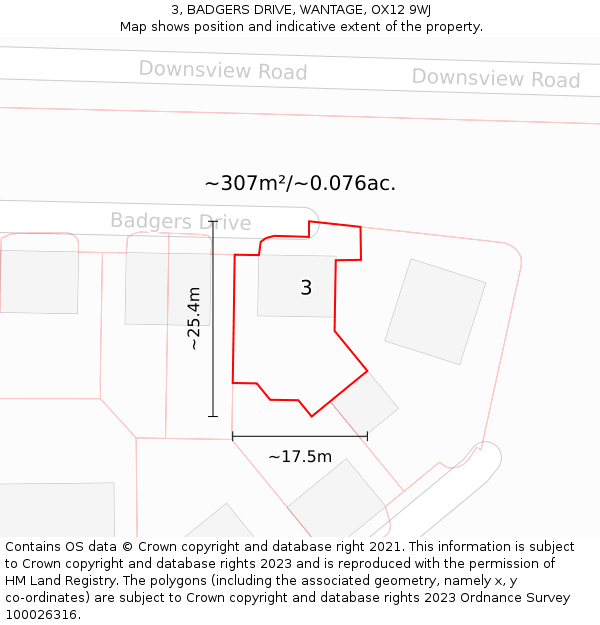 3, BADGERS DRIVE, WANTAGE, OX12 9WJ: Plot and title map
