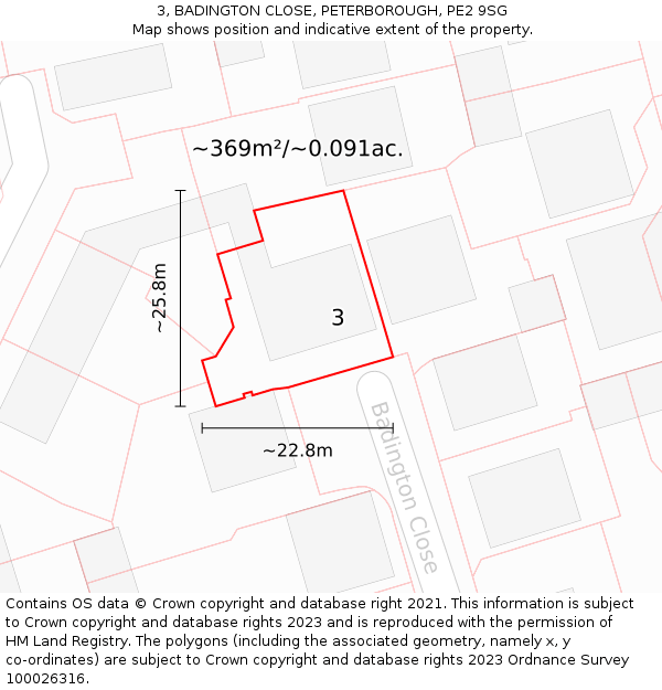 3, BADINGTON CLOSE, PETERBOROUGH, PE2 9SG: Plot and title map