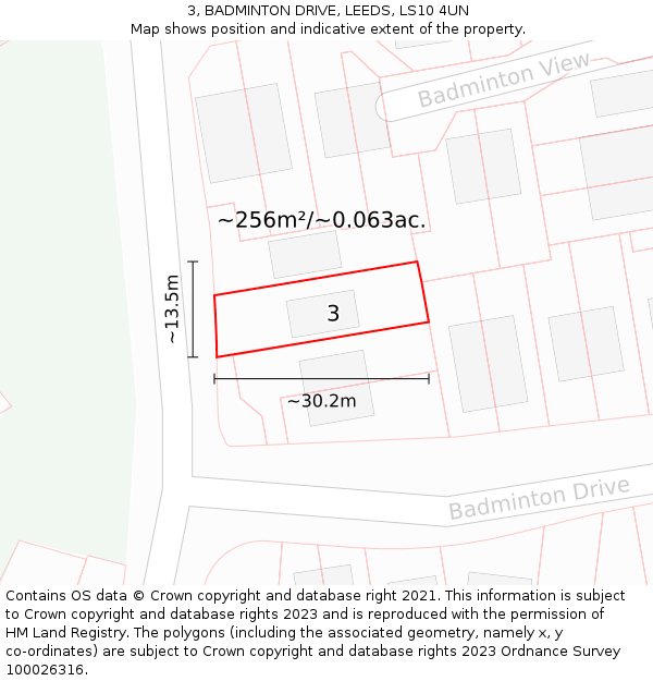 3, BADMINTON DRIVE, LEEDS, LS10 4UN: Plot and title map