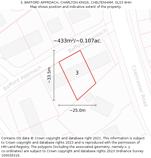 3, BAFFORD APPROACH, CHARLTON KINGS, CHELTENHAM, GL53 9HH: Plot and title map