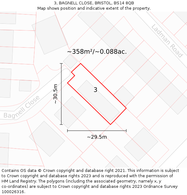 3, BAGNELL CLOSE, BRISTOL, BS14 8QB: Plot and title map