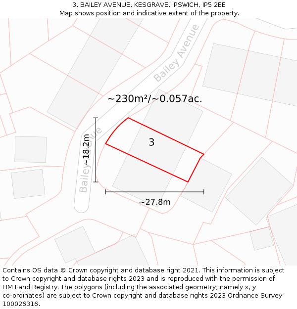 3, BAILEY AVENUE, KESGRAVE, IPSWICH, IP5 2EE: Plot and title map