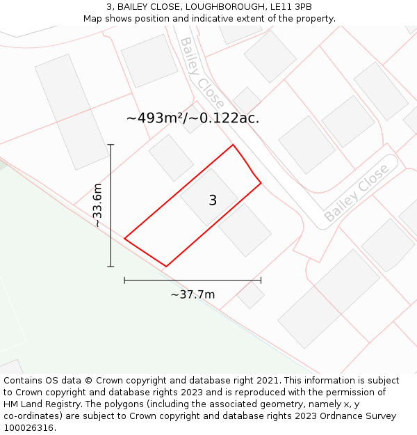 3, BAILEY CLOSE, LOUGHBOROUGH, LE11 3PB: Plot and title map