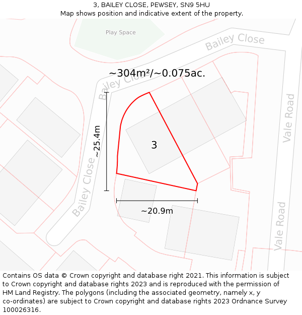 3, BAILEY CLOSE, PEWSEY, SN9 5HU: Plot and title map