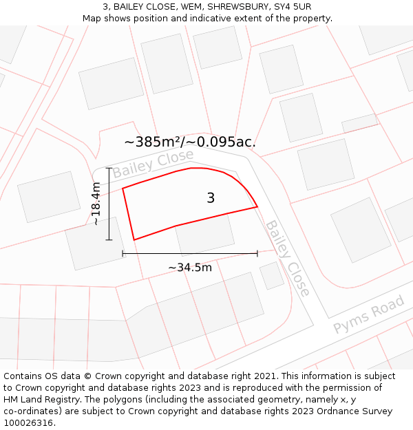 3, BAILEY CLOSE, WEM, SHREWSBURY, SY4 5UR: Plot and title map