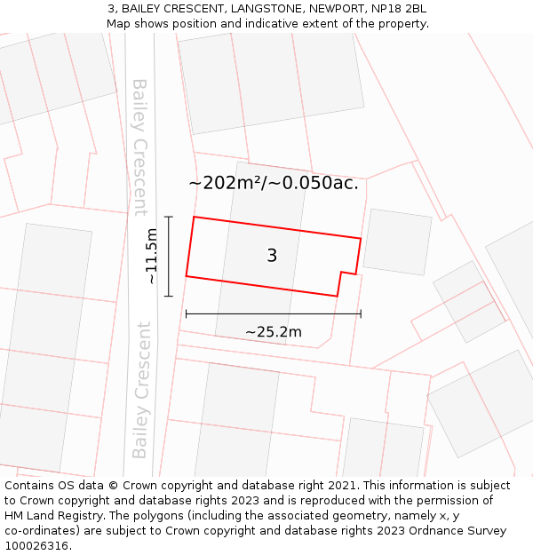 3, BAILEY CRESCENT, LANGSTONE, NEWPORT, NP18 2BL: Plot and title map