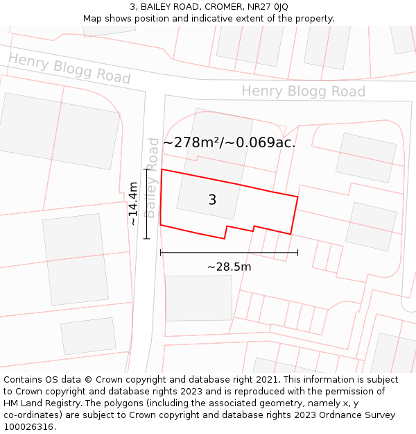 3, BAILEY ROAD, CROMER, NR27 0JQ: Plot and title map