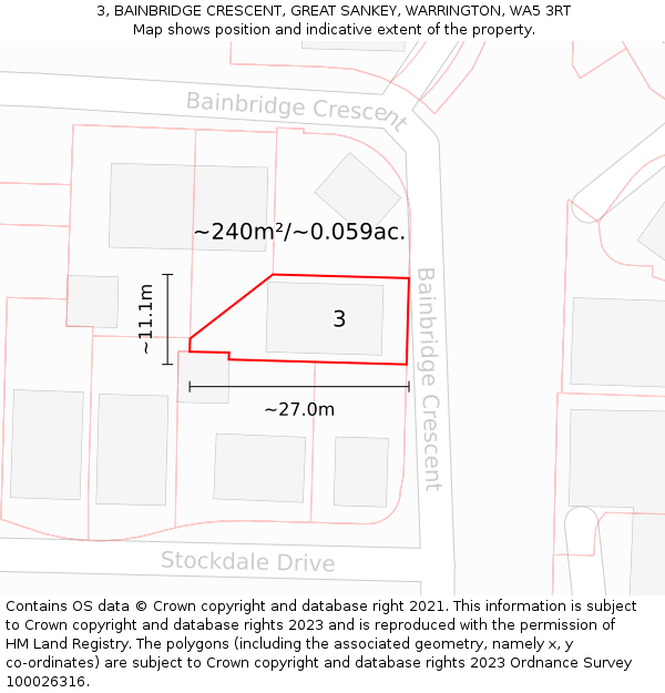3, BAINBRIDGE CRESCENT, GREAT SANKEY, WARRINGTON, WA5 3RT: Plot and title map