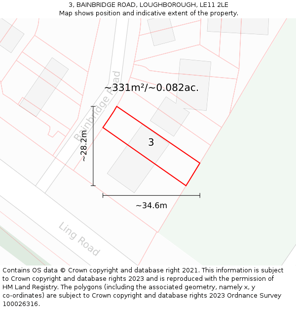 3, BAINBRIDGE ROAD, LOUGHBOROUGH, LE11 2LE: Plot and title map
