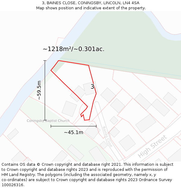 3, BAINES CLOSE, CONINGSBY, LINCOLN, LN4 4SA: Plot and title map