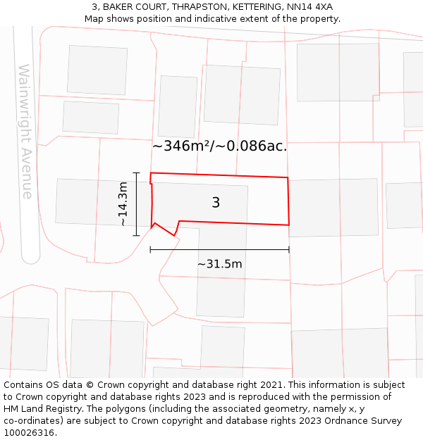3, BAKER COURT, THRAPSTON, KETTERING, NN14 4XA: Plot and title map