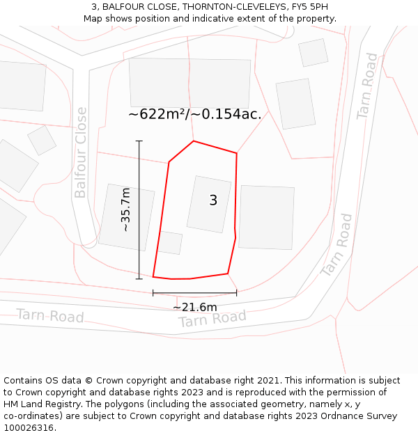 3, BALFOUR CLOSE, THORNTON-CLEVELEYS, FY5 5PH: Plot and title map