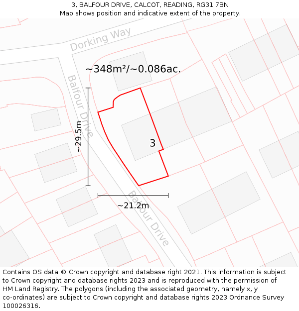 3, BALFOUR DRIVE, CALCOT, READING, RG31 7BN: Plot and title map