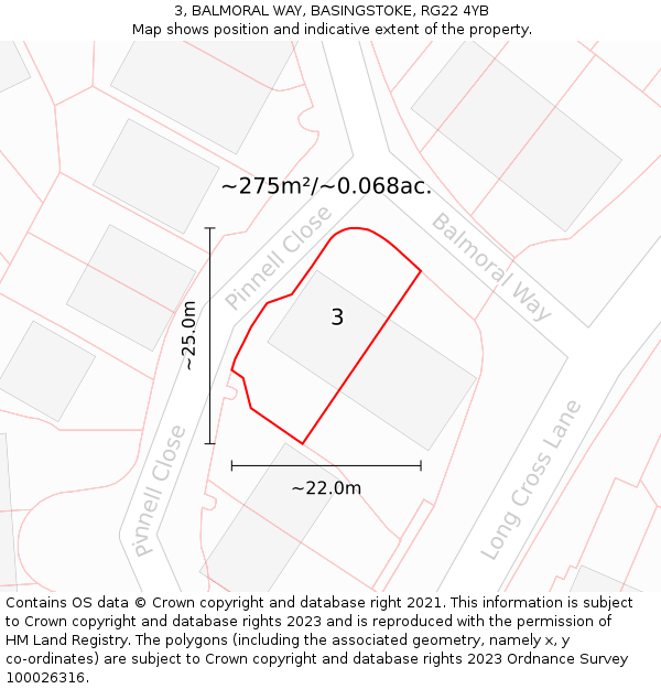 3, BALMORAL WAY, BASINGSTOKE, RG22 4YB: Plot and title map