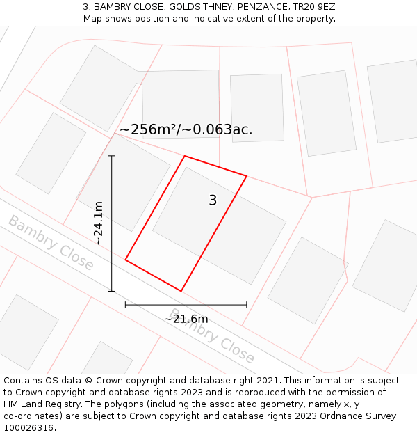 3, BAMBRY CLOSE, GOLDSITHNEY, PENZANCE, TR20 9EZ: Plot and title map