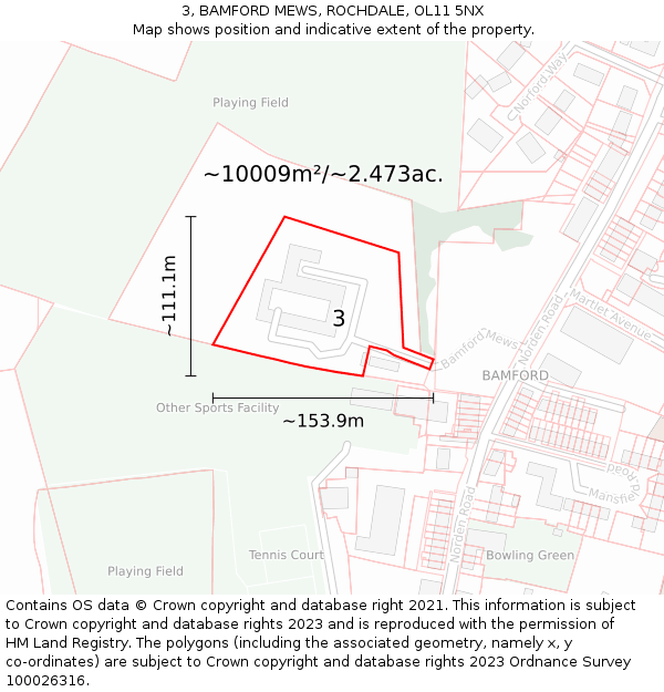 3, BAMFORD MEWS, ROCHDALE, OL11 5NX: Plot and title map