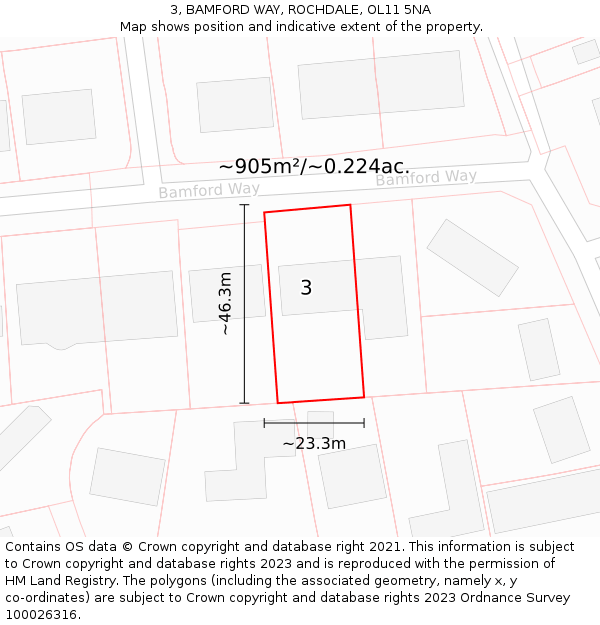3, BAMFORD WAY, ROCHDALE, OL11 5NA: Plot and title map